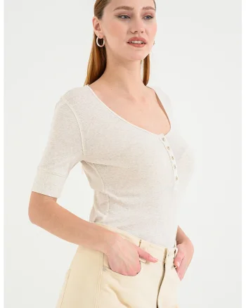 Bluza slim fit cu maneci scurte Espen, Bej