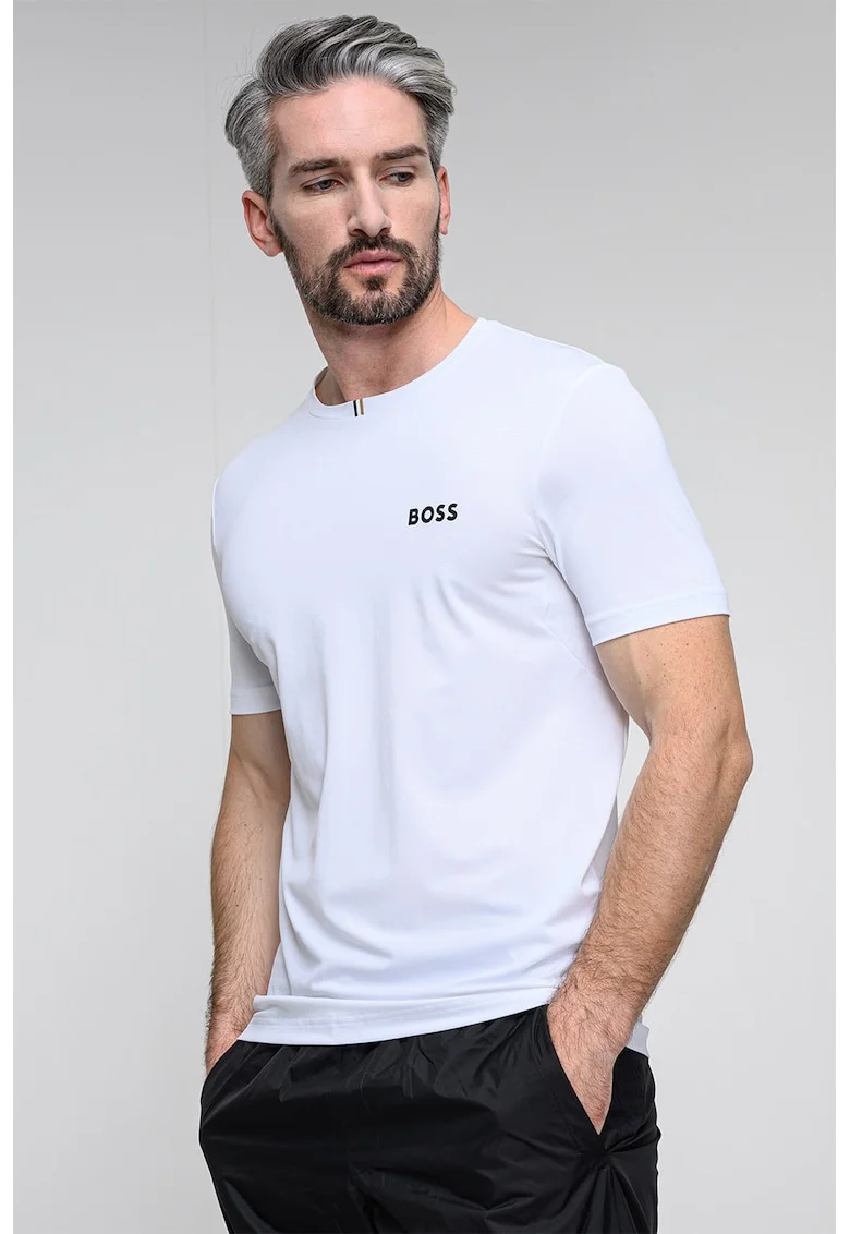 Tricou cu logo contrastant, Alb optic