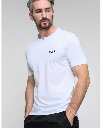 Tricou cu logo contrastant, Alb optic