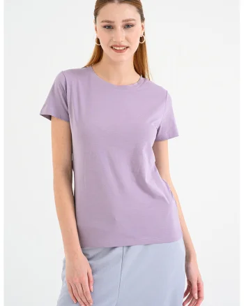 Tricou de bumbac cu decolteu la baza gatului Esogo, Lila