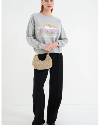 Bluza de trening cu design grafic Eland, Gri melange/Lila