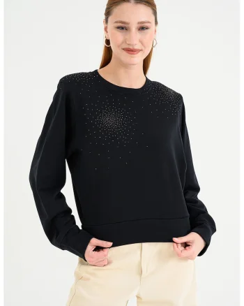 Bluza de trening de bumbac cu decolteu la baza gatului, Albastru ultramarin