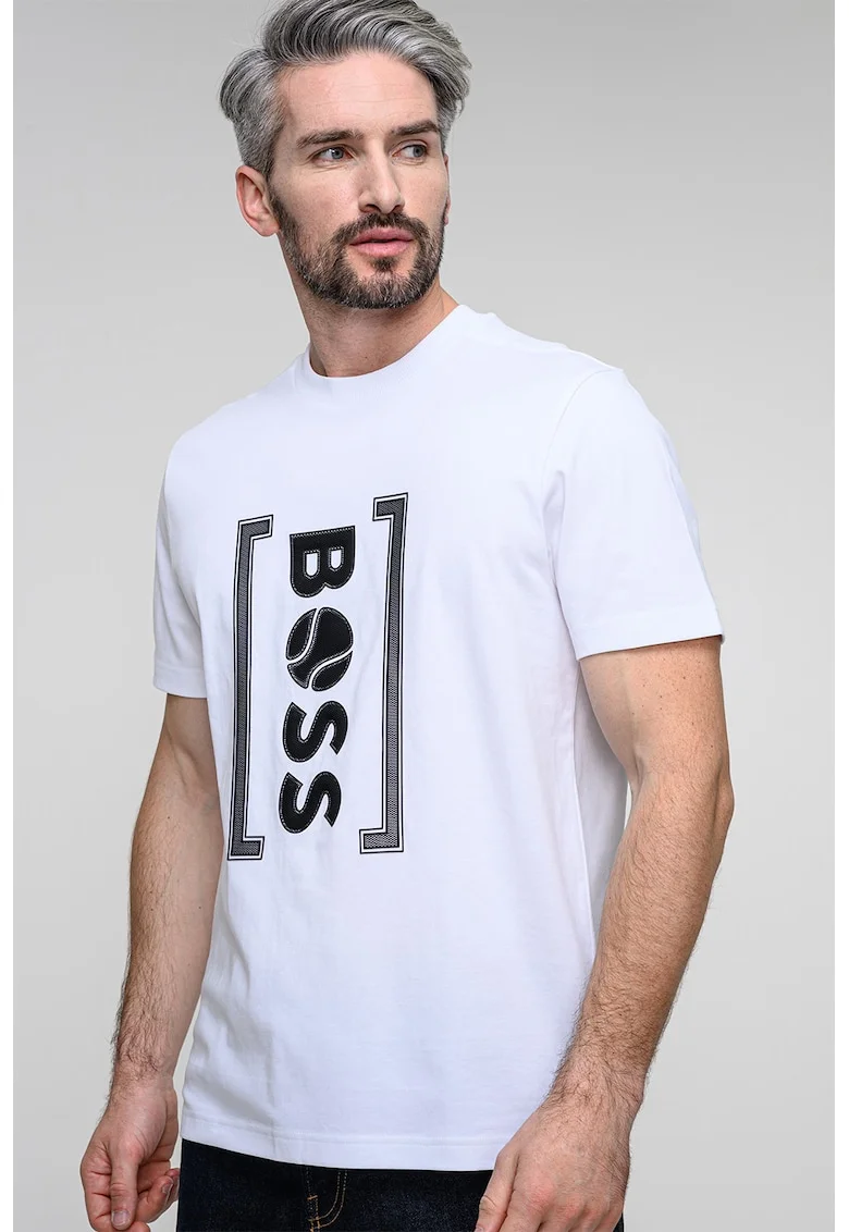 Tricou relaxed fit cu imprimeu logo frontal Iconic, Negru/Alb optic