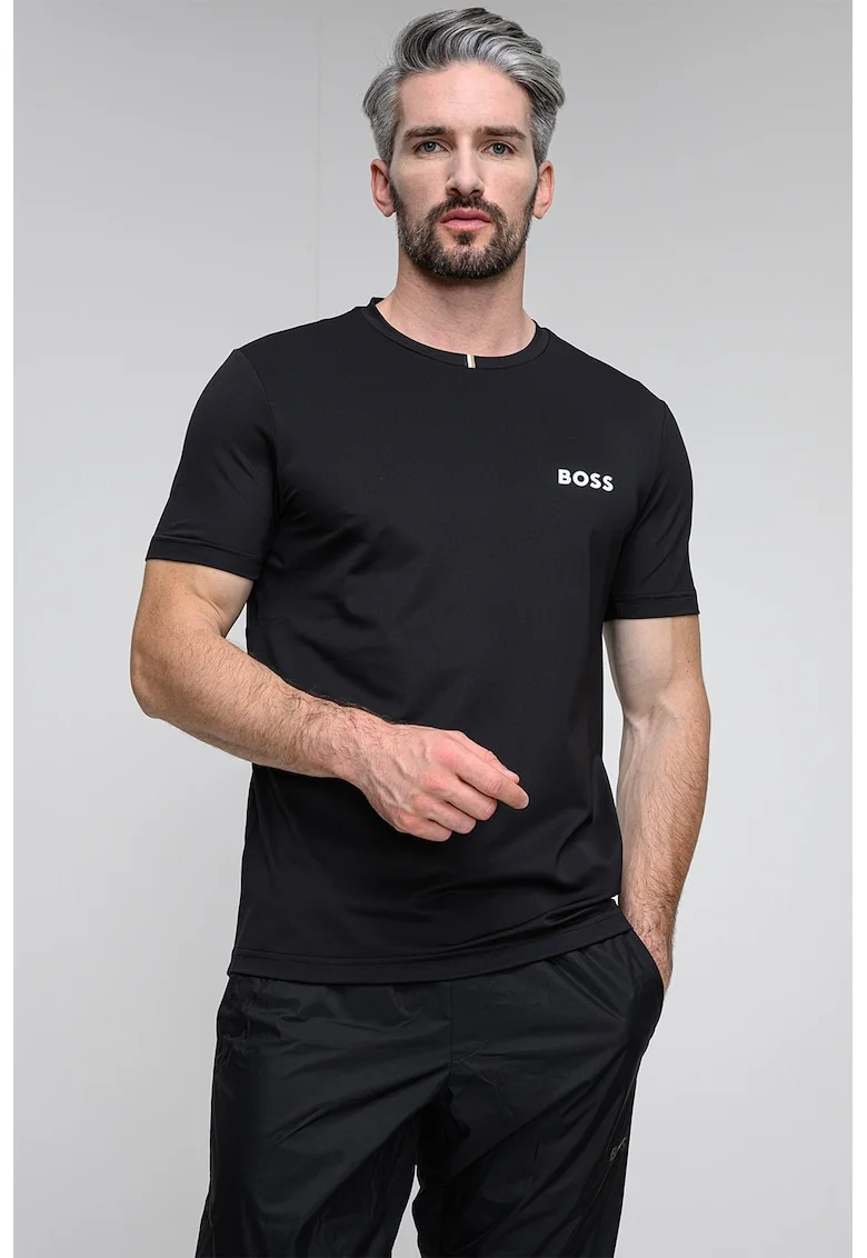 Tricou cu logo contrastant, Negru