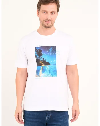 Tricou cu decolteu la baza gatului si imprimeu, Albastru inchis/Albastru royal/Alb optic