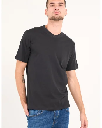 Tricou uni cu decolteu in V, Negru stins