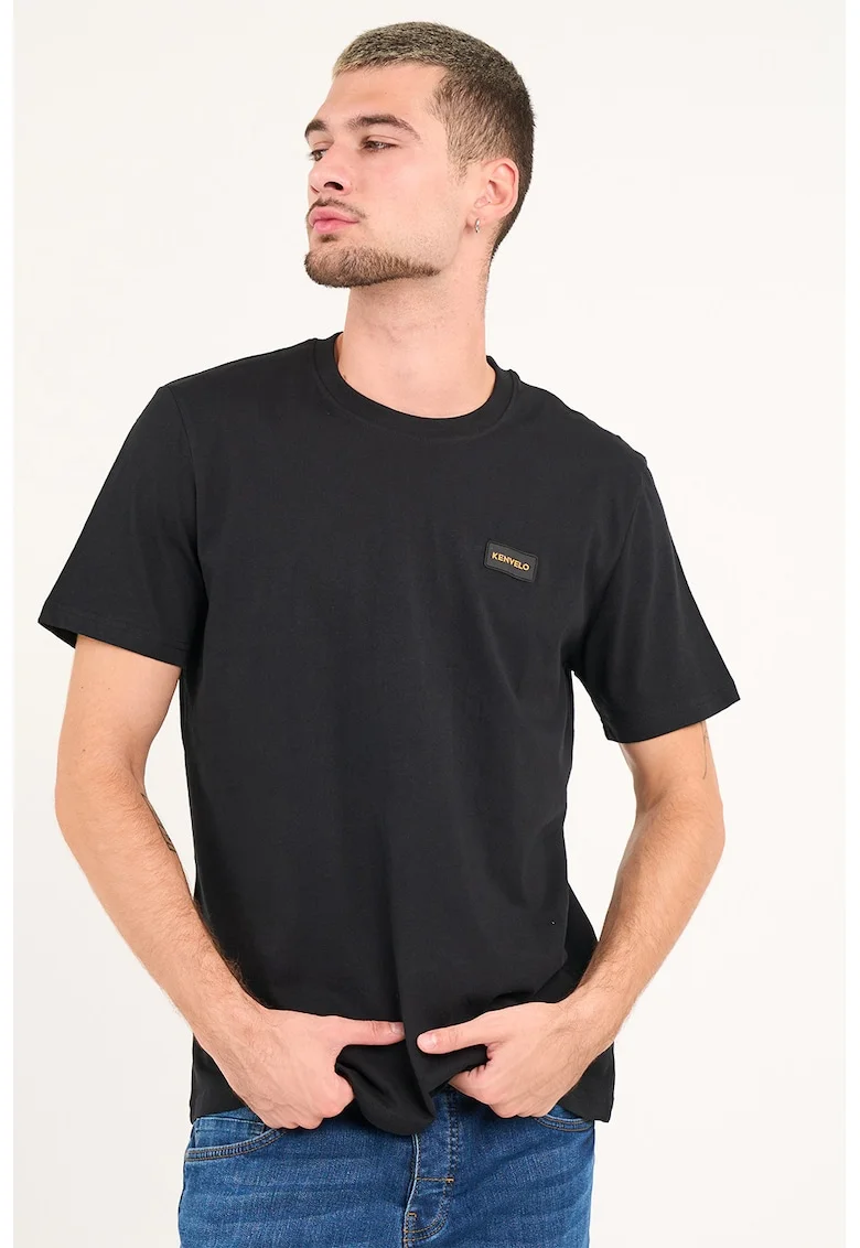 Tricou din bumbac cu decolteu la baza gatului, Negru stins