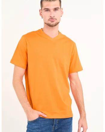 Tricou uni cu decolteu in V, Portocaliu pal