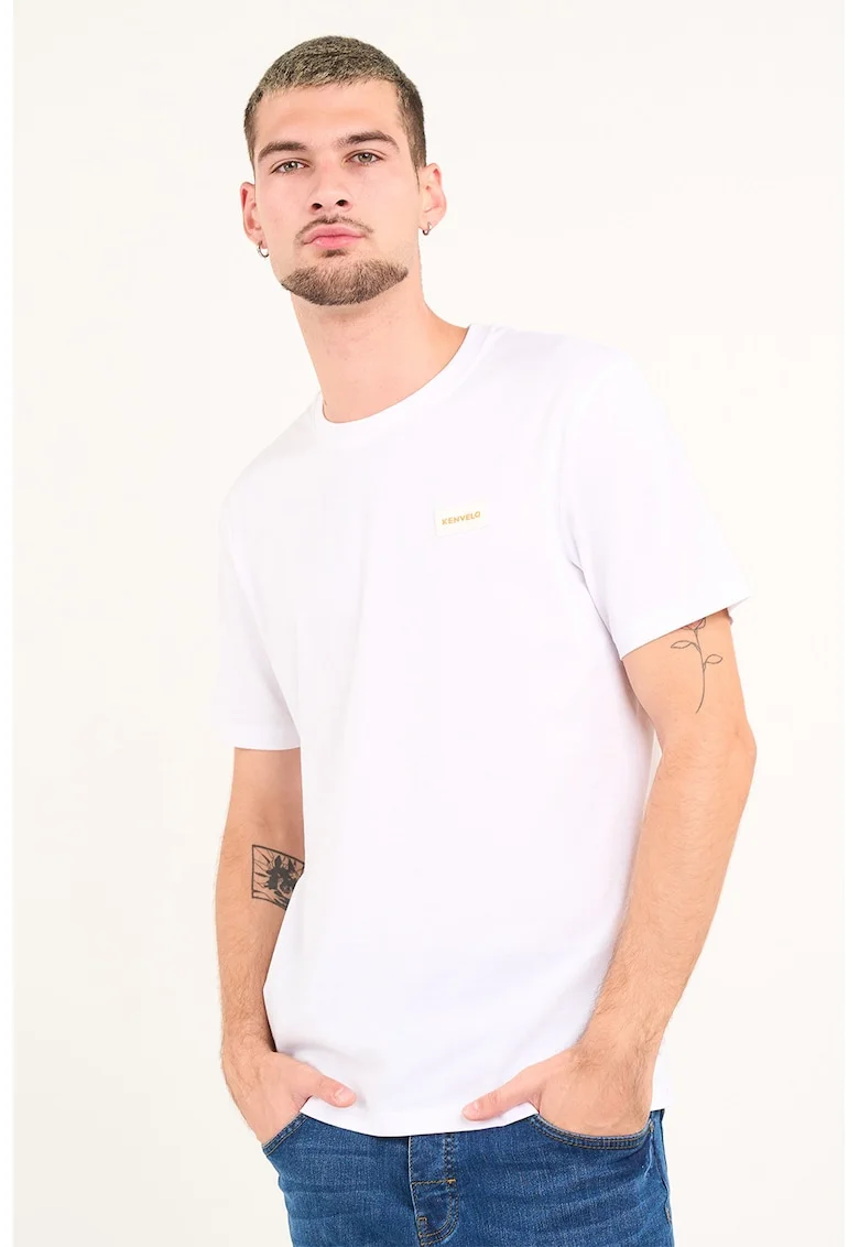 Tricou din bumbac cu decolteu la baza gatului, Alb optic