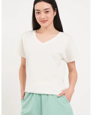 Tricou din bumbac cu logo discret, Alb murdar