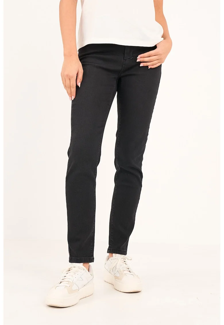 Pantaloni slim-fit cu model uni, Negru