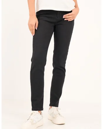 Pantaloni slim-fit cu model uni, Negru