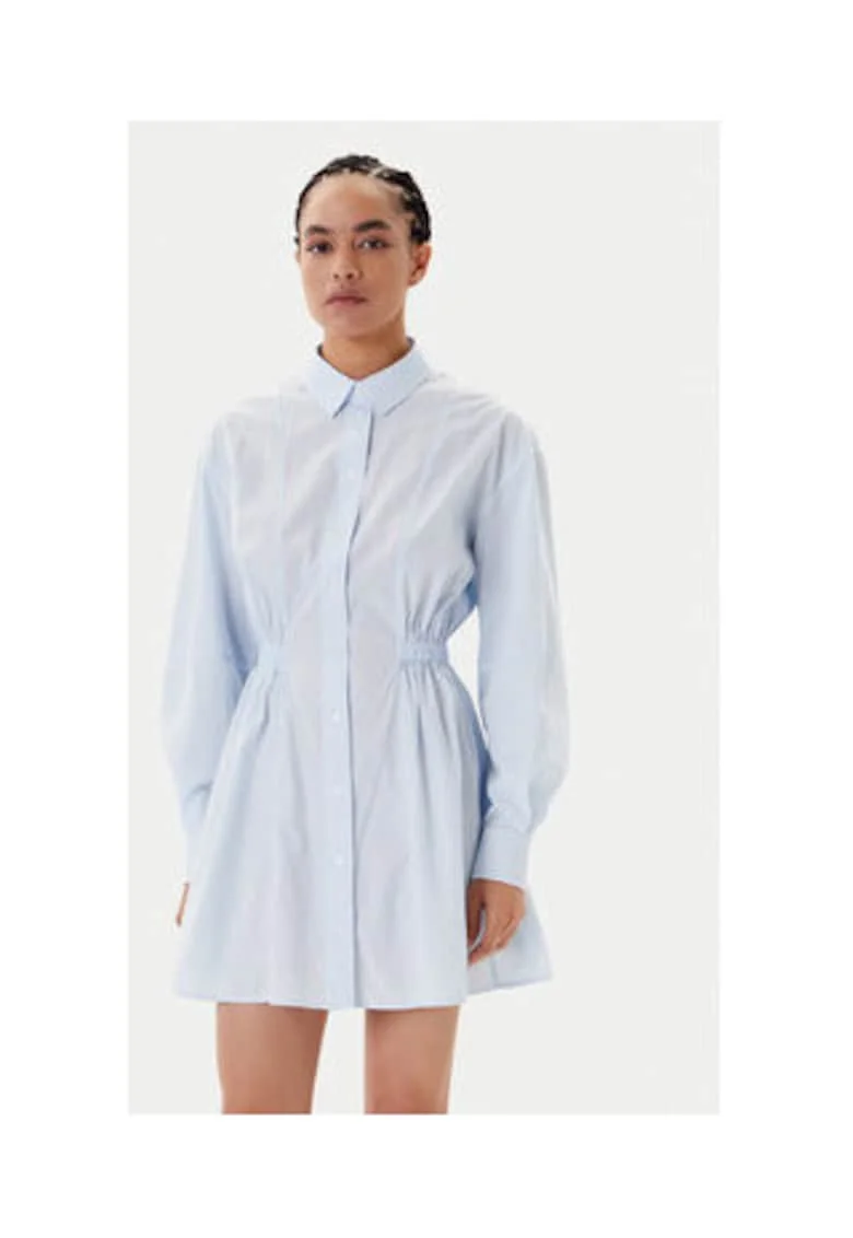 Rochie tip camasa Dama,  Albastru, 50% bumbac, 50% bumbac organic,