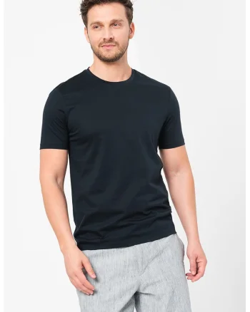 Tricou de bumbac cu decolteu la baza gatului Tessler, Bleumarin