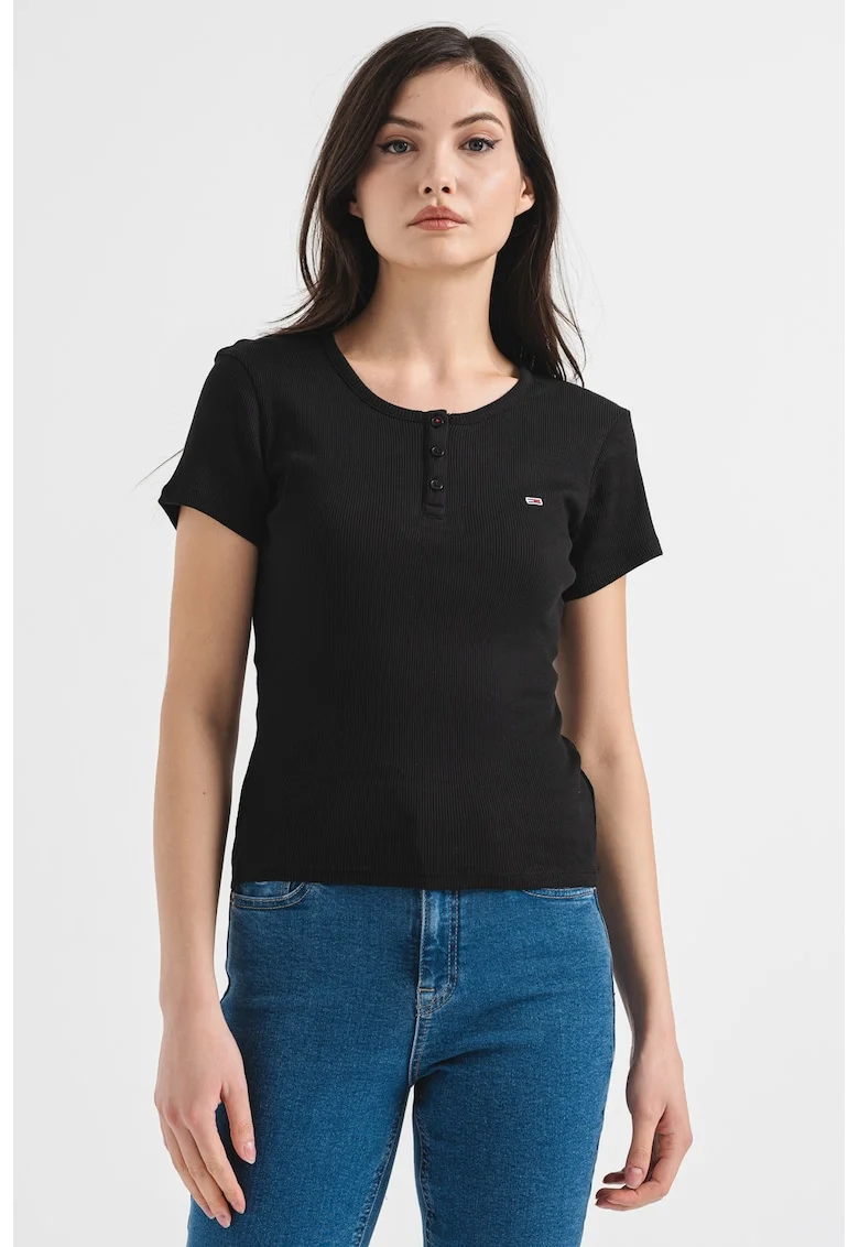 Tricou din bumbac cu logo brodat discret