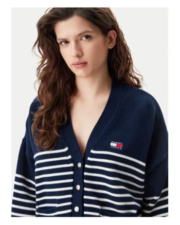 Cardigan dama,  bumbac, bleumarin/alb,