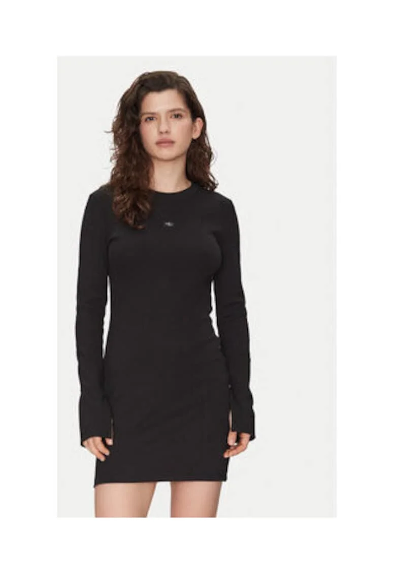 Rochie de zi,  neagra, bumbac si elastan,