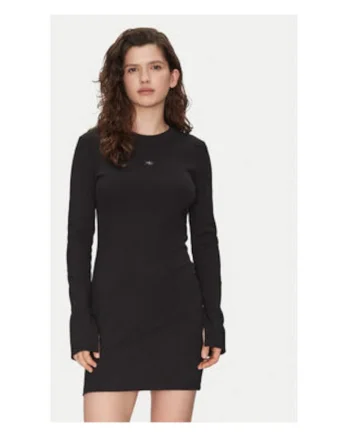Rochie de zi,  neagra, bumbac si elastan,