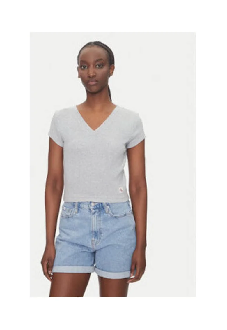 Tricou dama,  gri, bumbac elastan
