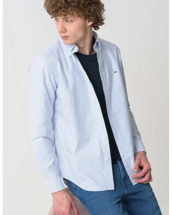 Camasa Oxford regular fit cu model in dungi, Albastru pastel/Alb optic