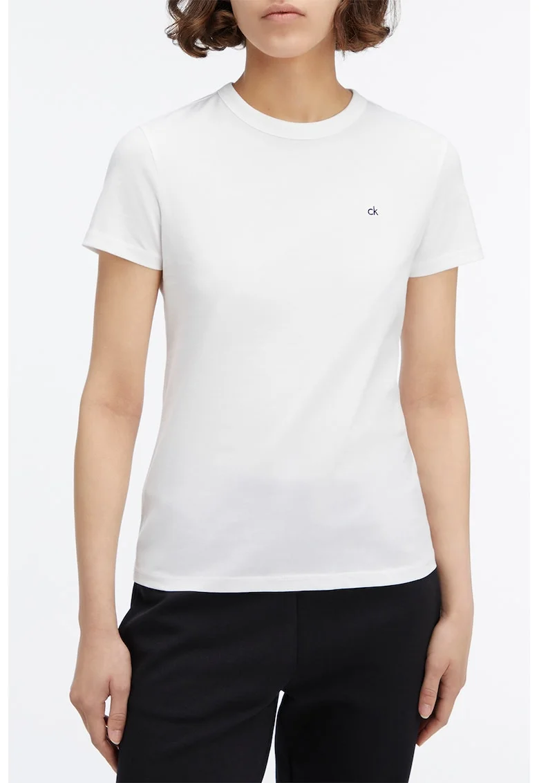 Tricou de bumbac cu logo discret, Alb optic