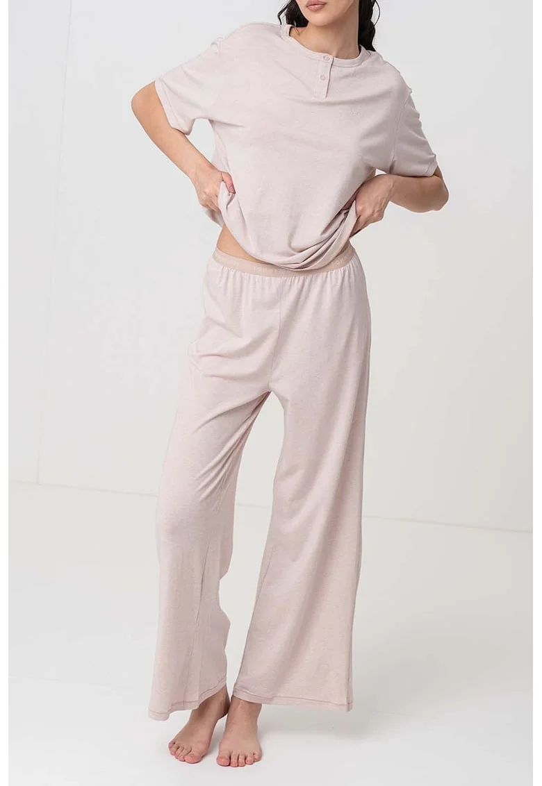 Pantaloni de pijama din amestec de bumbac organic, Bej inchis