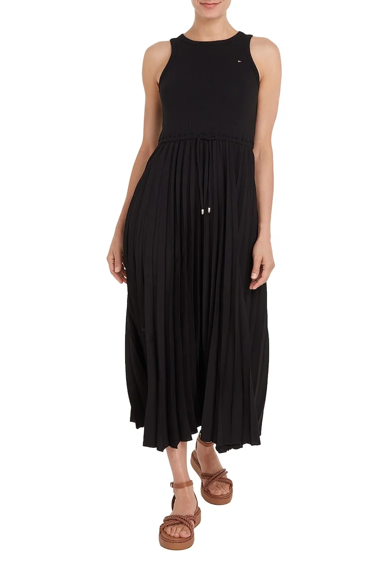 Rochie midi plisata, Negru