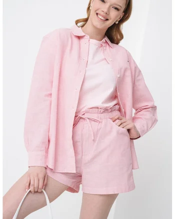 Camasa din amestec de in, Alb/Roz pastel