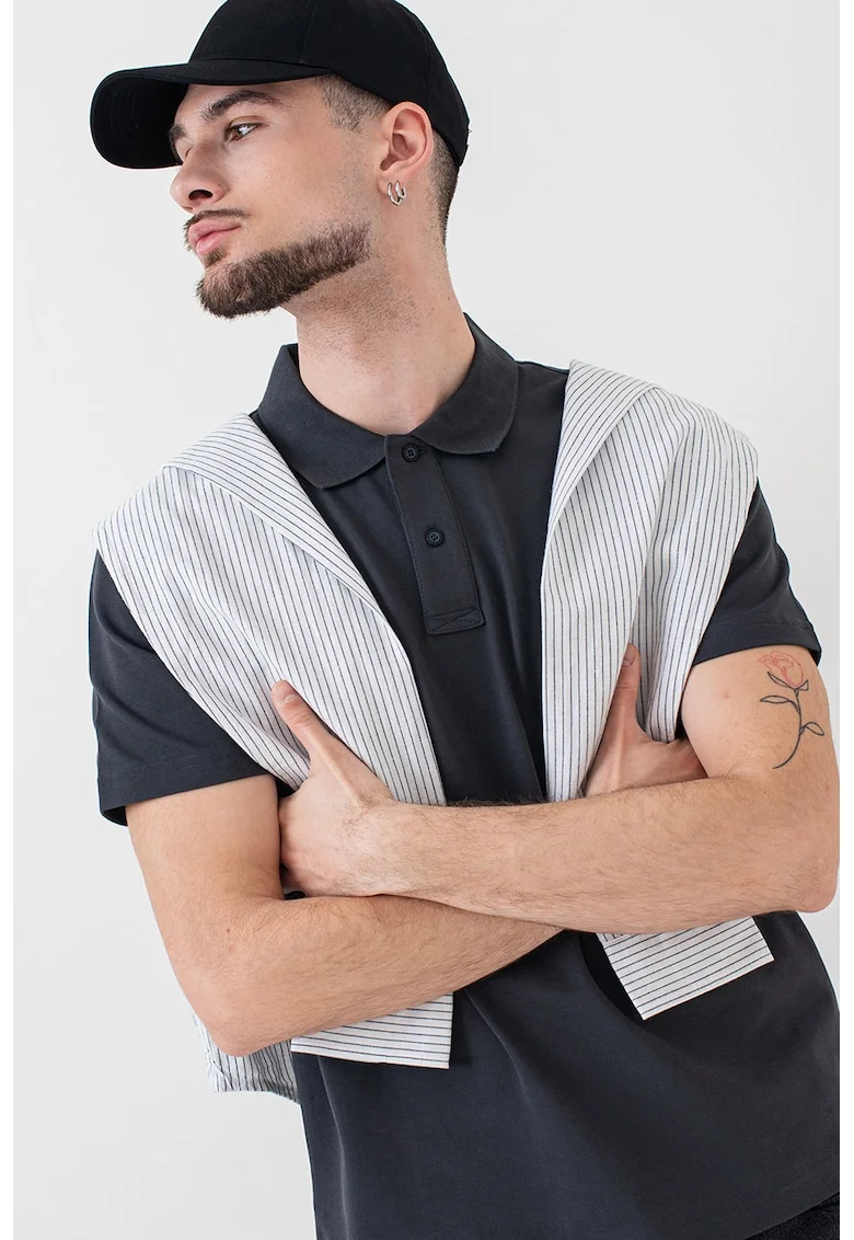Tricou polo cu logo, Gri inchis