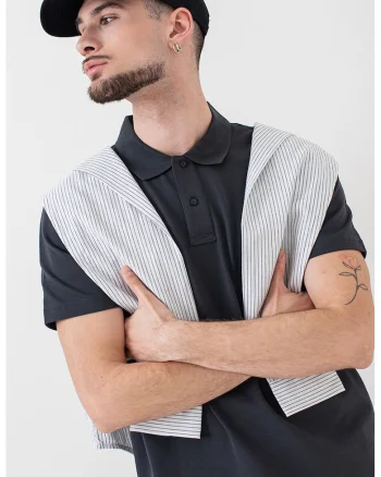 Tricou polo cu logo, Gri inchis