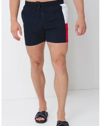 Pantaloni scurti de baie cu buzunare laterale, Alb/Rosu vermillion/Bleumarin