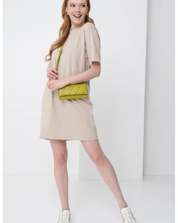 Rochie-tricou scurt de bumbac, Kaki