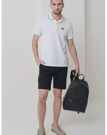 Tricou polo din amestec de bumbac organic cu logo discret, Negru/Alb optic