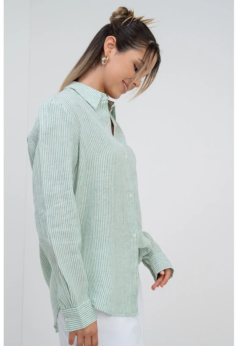 Camasa relaxed fit de in, Alb/Verde
