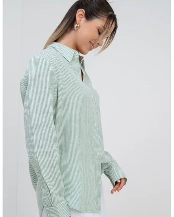 Camasa relaxed fit de in, Alb/Verde