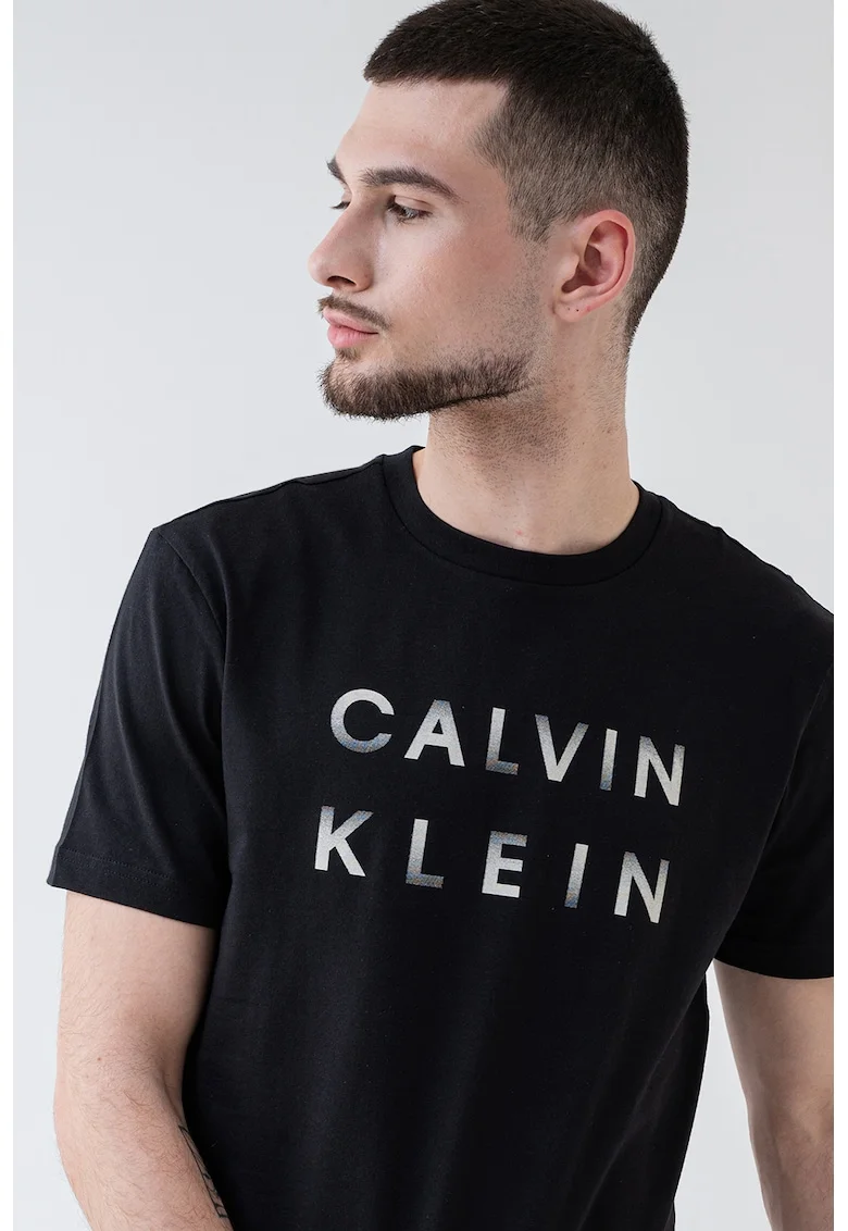 Tricou din bumbac cu imprimeu logo, Negru