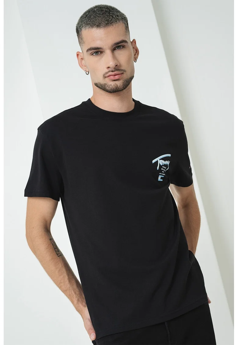 Tricou de bumbac Signature City, Alb/Negru/Albastru