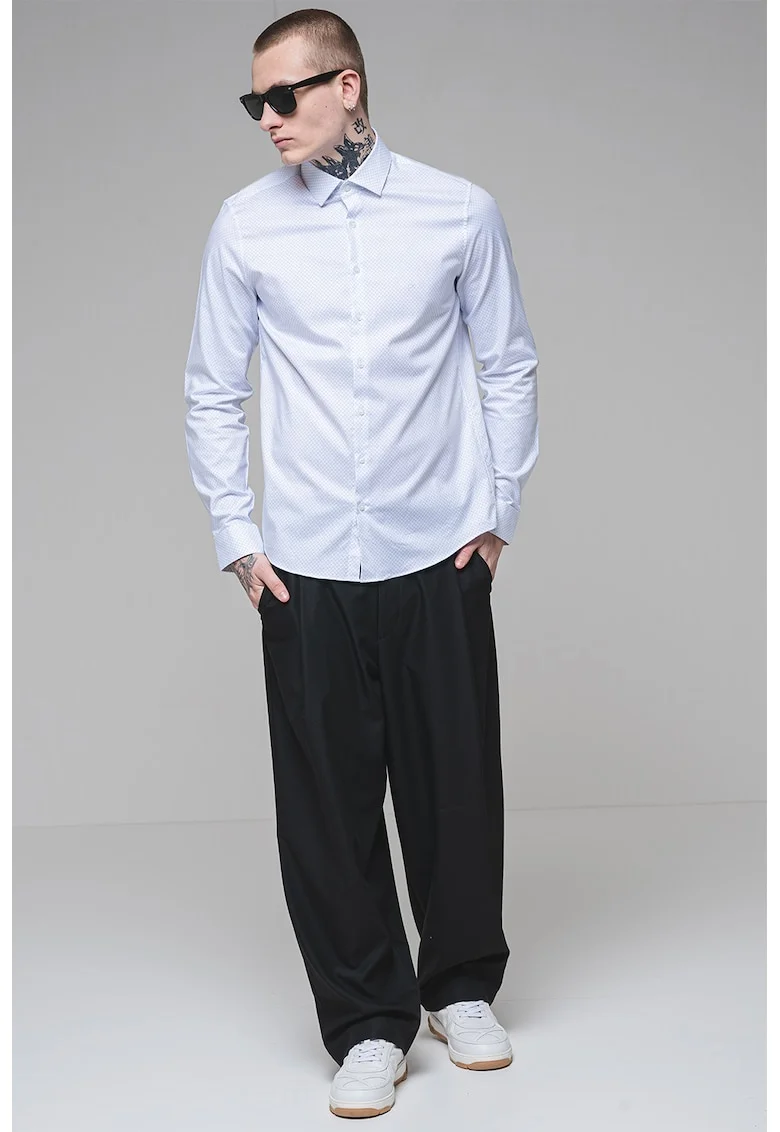 Camasa slim fit din amestec de bumbac organic, Albastru pastel/Alb optic