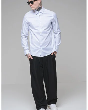 Camasa slim fit din amestec de bumbac organic, Albastru pastel/Alb optic