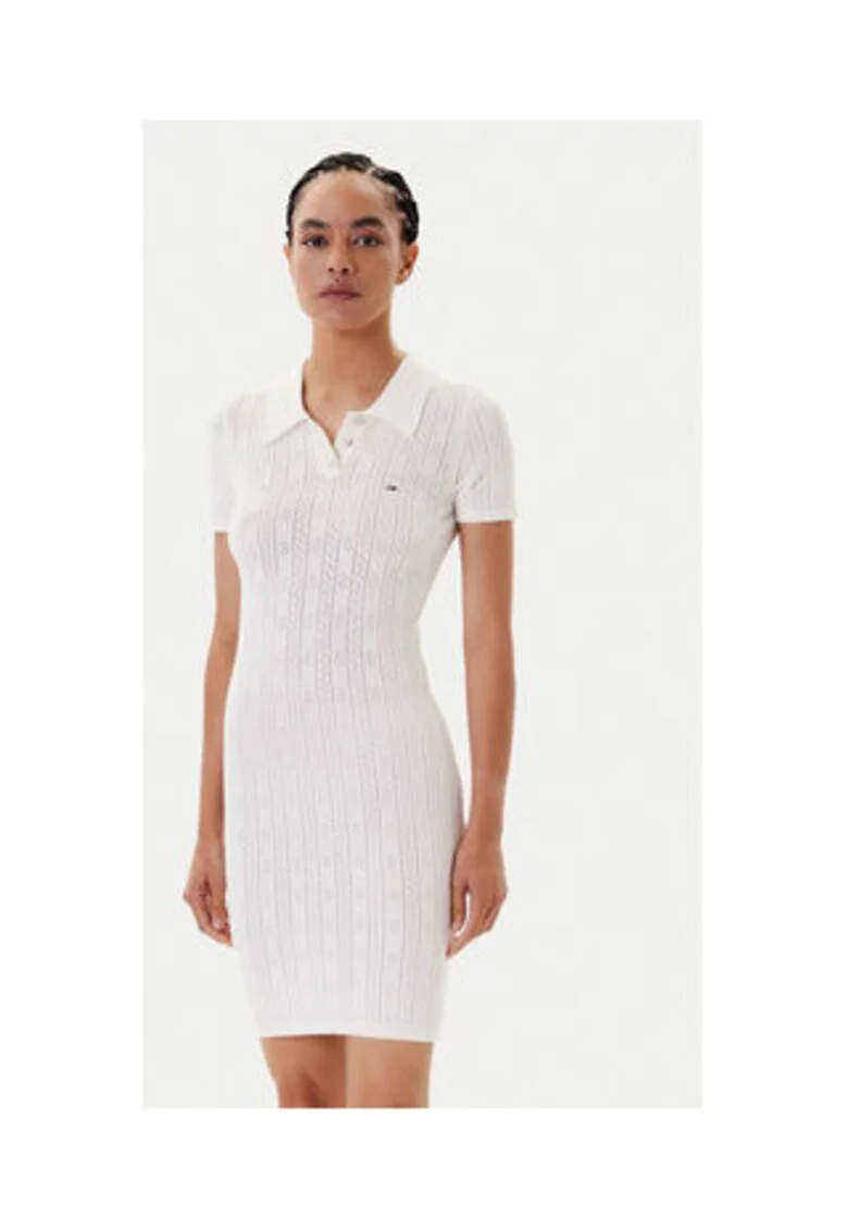 Rochie tricotata de dama,  ecru, 50% viscoza, 28% poliester, 22% poliamida,