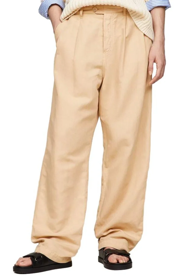 Pantaloni dama,  Bumbac/In, Bej