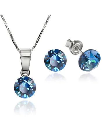 Set Argint 925 placat cu rodiu cu cristale Swarovski® Xirius 6mm Surub + Lant, Albastru