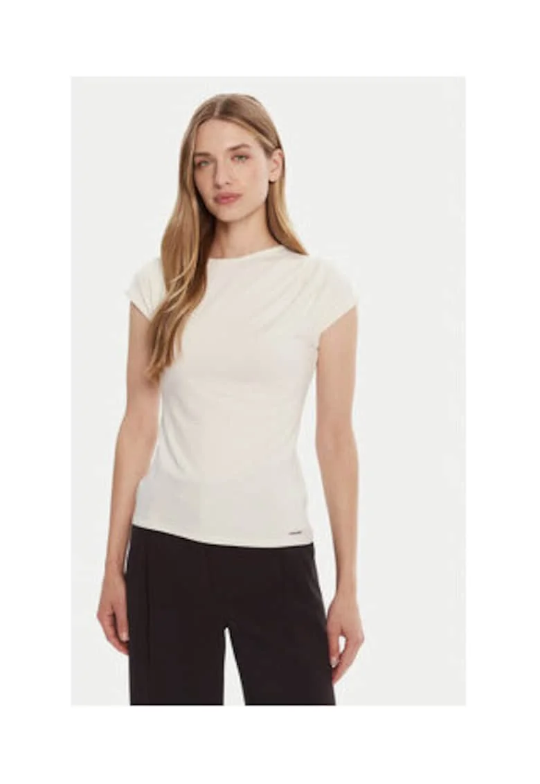 Tricou dama,  Ecru, 77% modal, 19% bumbac, 4% elastan,