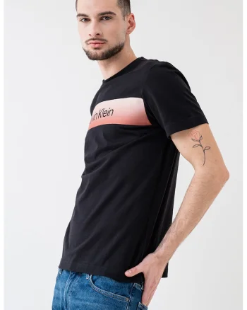 Tricou din bumbac cu decolteu la baza gatului, Negru