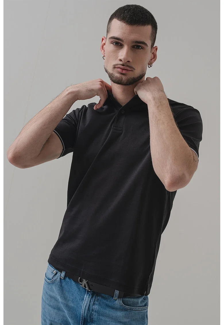 Tricou polo de bumbac organic, Alb/Negru stins