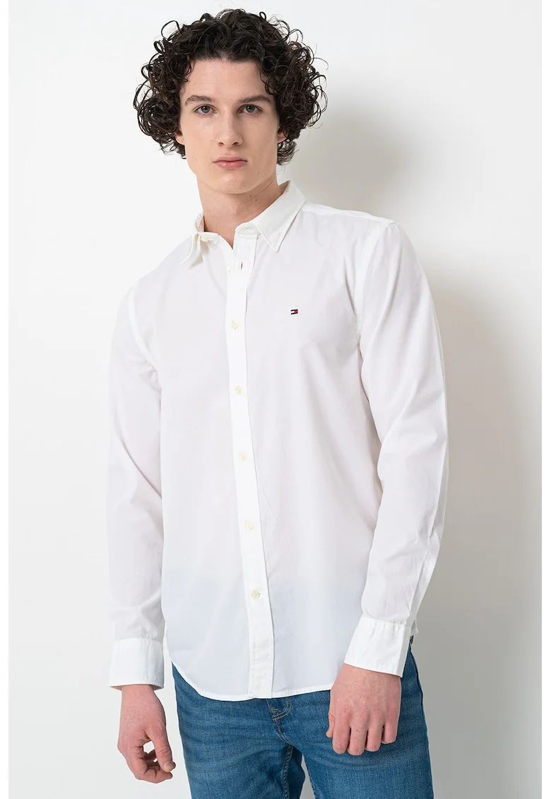 Camasa cu model uni si guler Kent, Alb