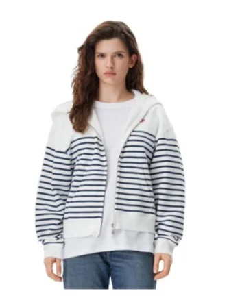 Hanorac dama,  bumbac, alb/bleumarin,