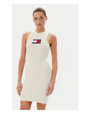 Rochie tricotata de dama,  ecru, 88% viscoza, 12% poliester reciclat,