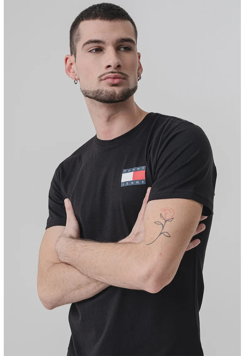 Tricou de bumbac cu logo, Negru
