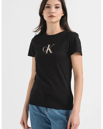 Tricou cu decolteu la baza gatului si imprimeu cu monograma, Negru